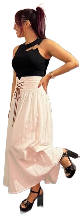 AI try-on: Crop top with a white maxi skirt